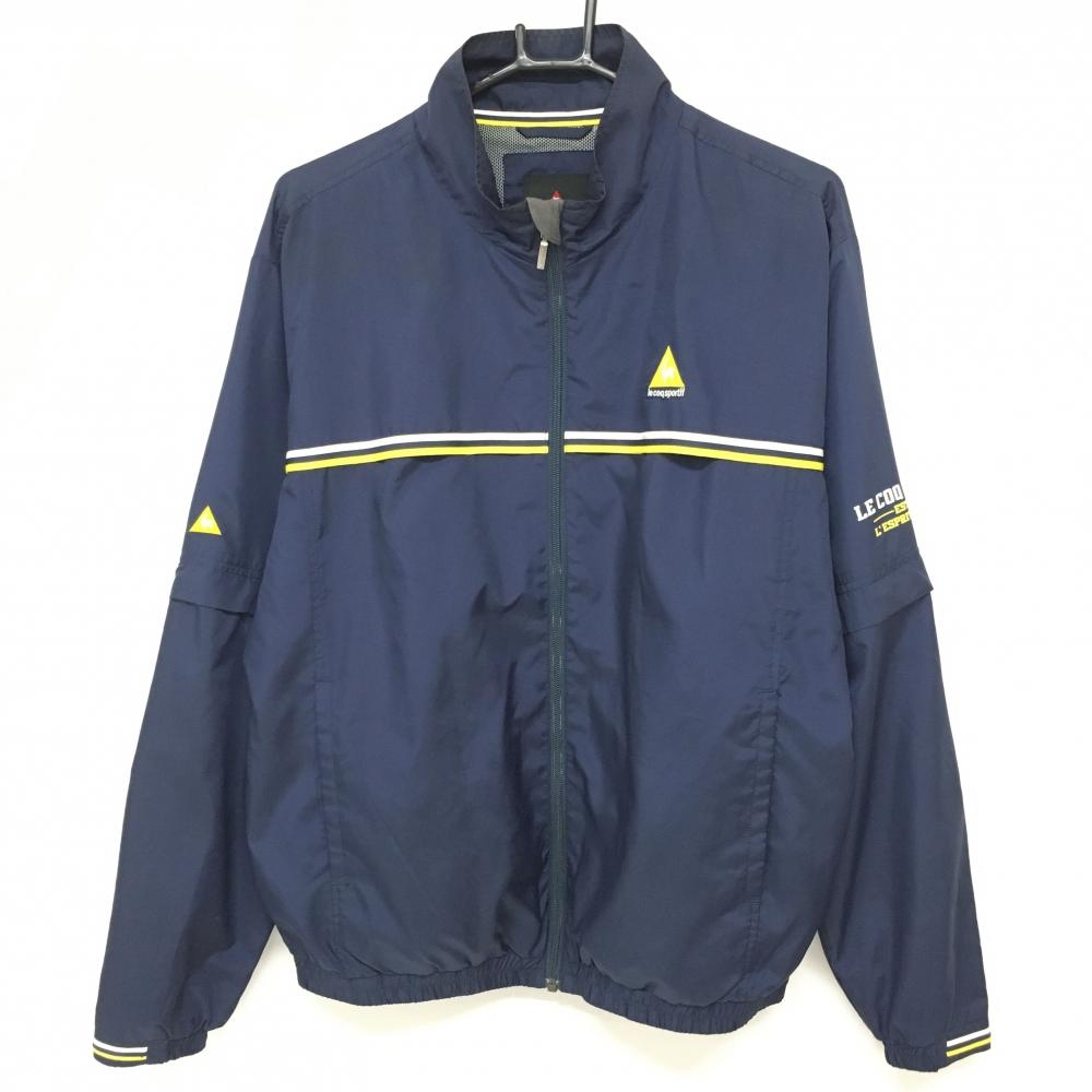 ルコック 2WAYジャケット ネイビー×イエロー 裏メッシュ 胸元ライン 袖着脱可  メンズ L ゴルフウェア le coq sportif