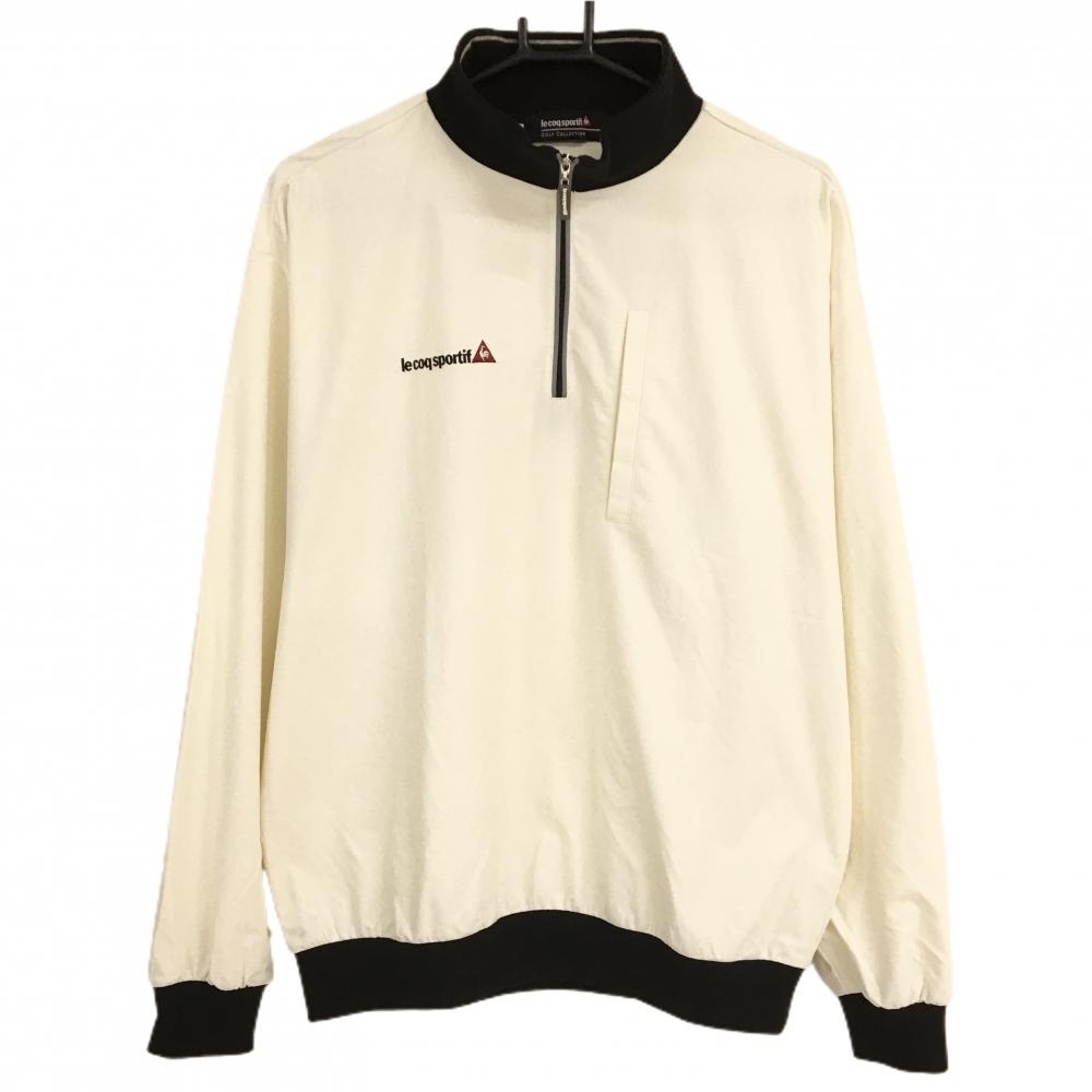 【美品】ルコックゴルフ ブルゾン 白×ネイビー ハーフジップ 胸元ロゴ メンズ L ゴルフウェア le coq sportif