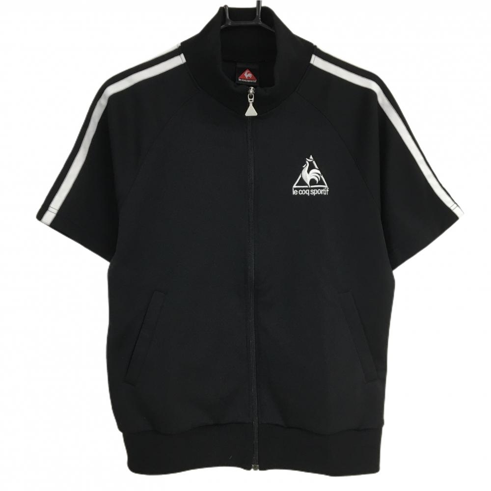 ルコック 半袖ジャケットブルゾン 黒×白 肩ライン 後ろビッグロゴ メンズ L ゴルフウェア le coq sportif