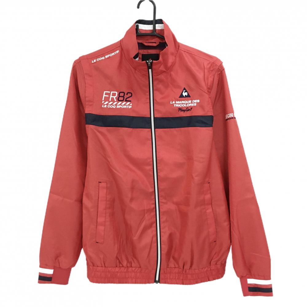 【超美品】ルコック 2WAYジャケット レッド×ネイビー スクエア柄地模様 裏メッシュ 袖着脱可 メンズ L ゴルフウェア le coq sportif