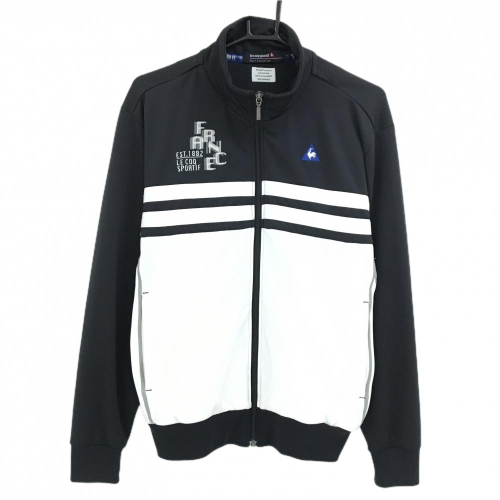 ルコックゴルフ ジャケット 黒×白 ロゴブルー メンズ L ゴルフウェア le coq sportif