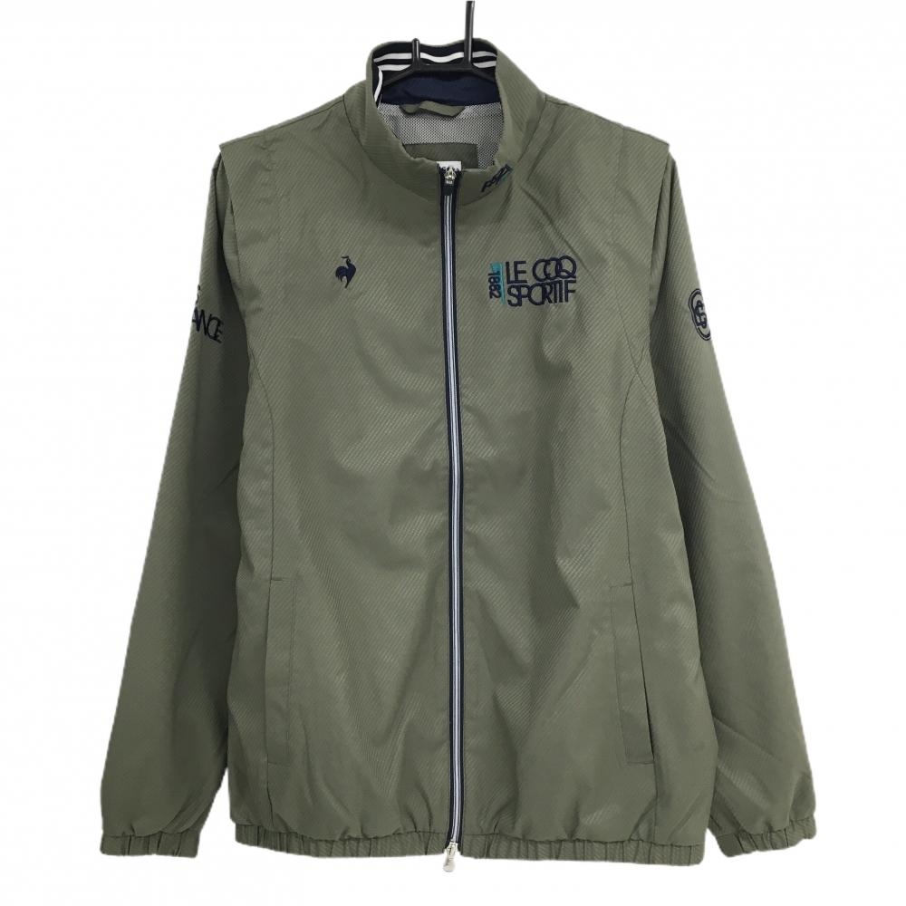 【超美品】ルコックゴルフ 2WAYジャケット カーキ×ネイビー 地模様 裏地メッシュ メンズ L ゴルフウェア 2025年モデル le coq sportif