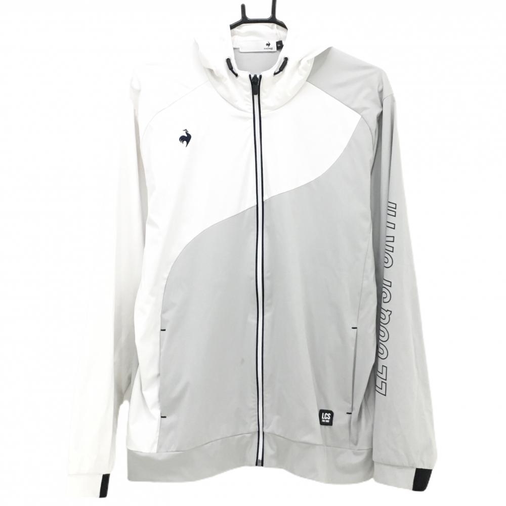 ルコックゴルフ ジップパーカー 白×グレー×ネイビー 袖ロゴプリント  メンズ LL ゴルフウェア le coq sportif