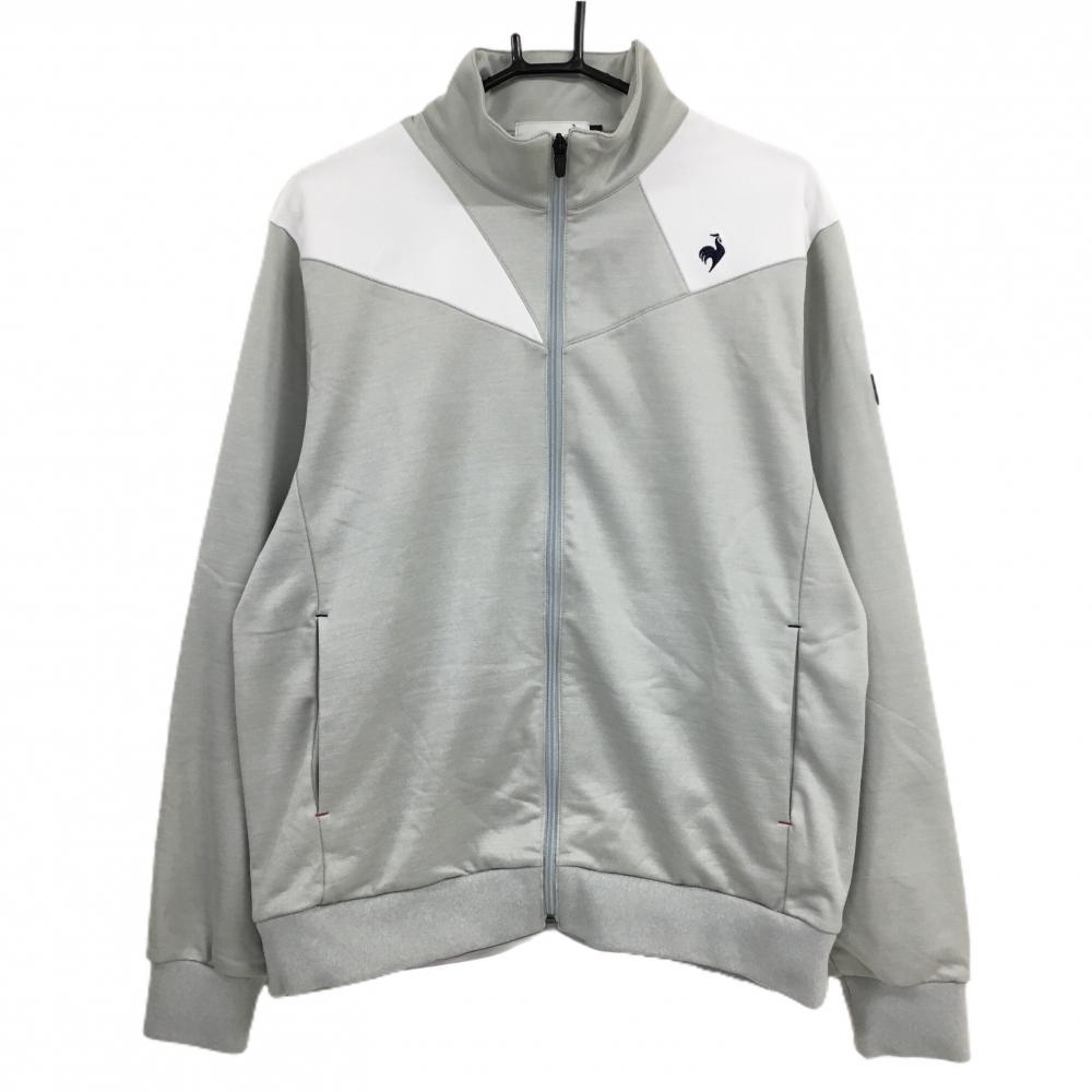 【美品】ルコックゴルフ ジャケットブルゾン 白×ライトグレー 後ろロゴプリント  メンズ LL ゴルフウェア le coq sportif