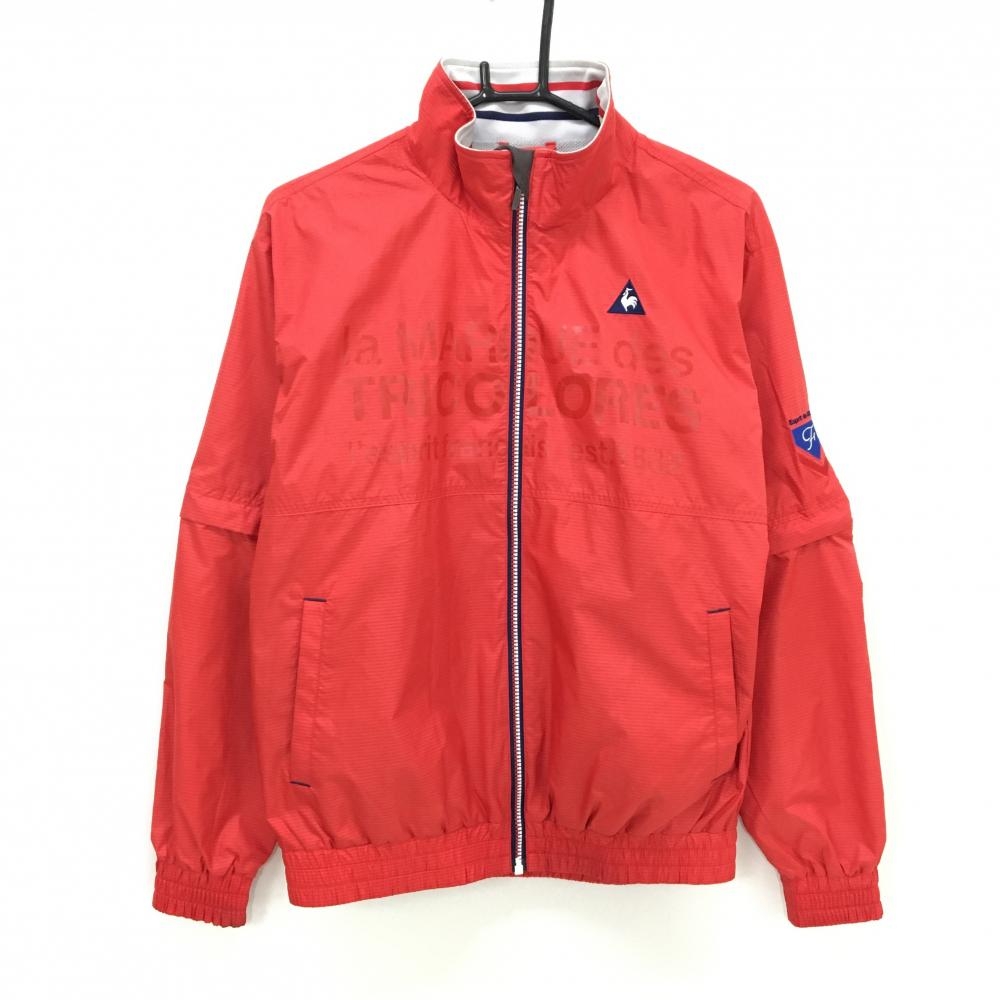 ルコックゴルフ 2WAYジャケット レッド系 細ボーダー地模様 袖着脱可 メンズ M ゴルフウェア le coq sportif