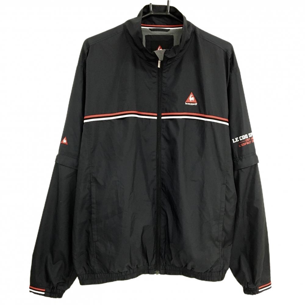 【美品】ルコックゴルフ 2WAYジャケット 黒×レッド×白 裏地メッシュ 袖着脱可 胸元ライン メンズ LL ゴルフウェア le coq sportif