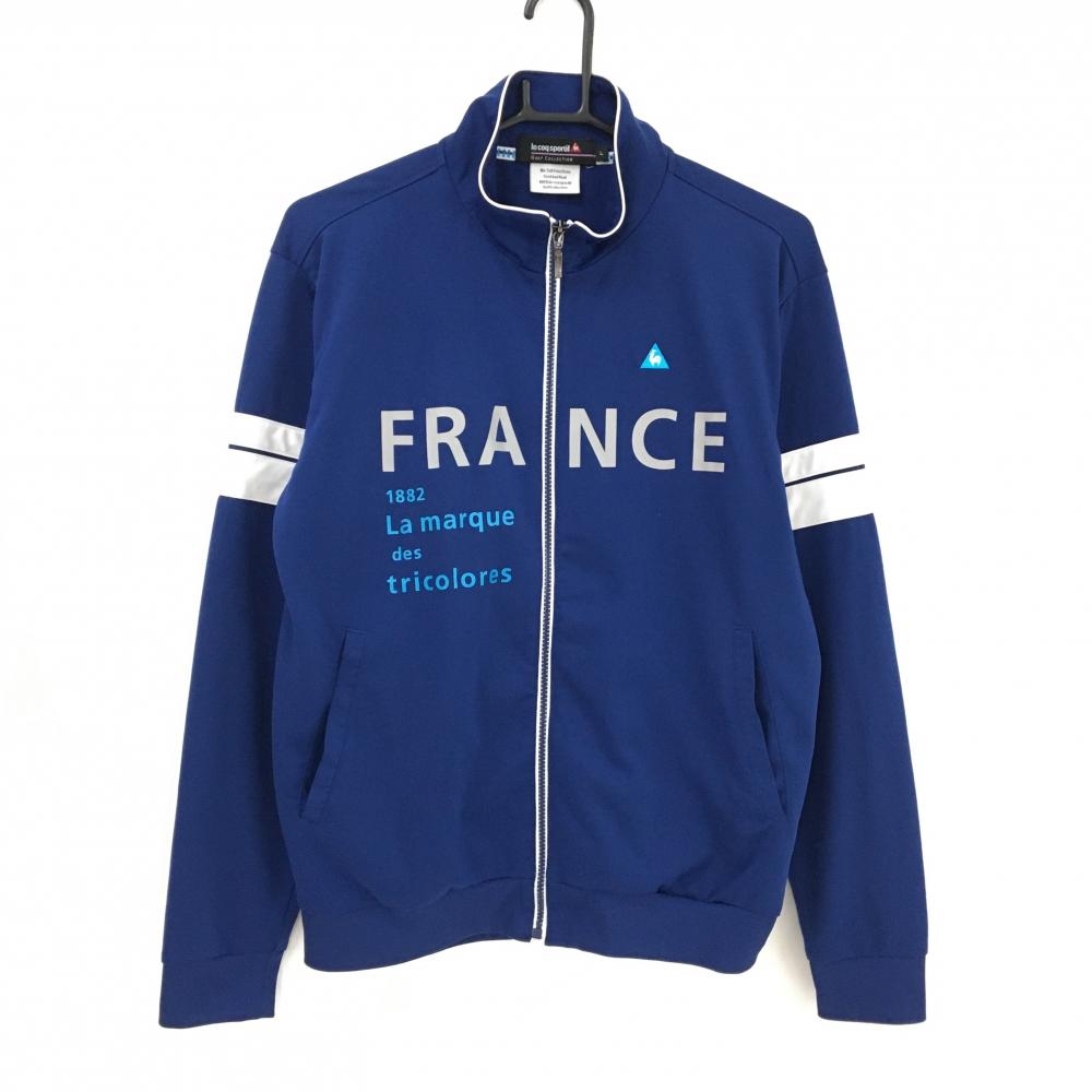 ルコックゴルフ ジャケットブルゾン ネイビー×白 袖ライン フロント英字  メンズ L ゴルフウェア le coq sportif