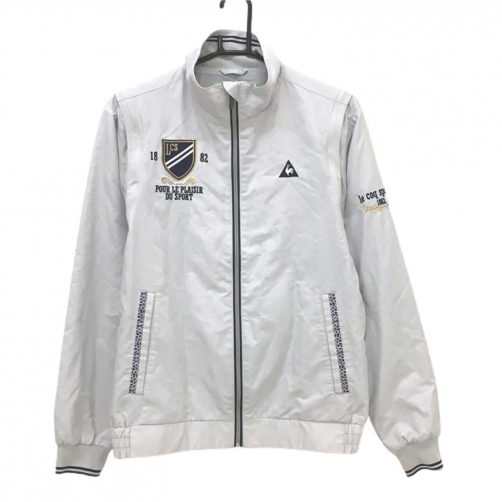 ルコック 2WAYジャケットブルゾン グレー×ネイビー 地模様 袖着脱可 メッシュ裏地 メンズ M ゴルフウェア le coq sportif