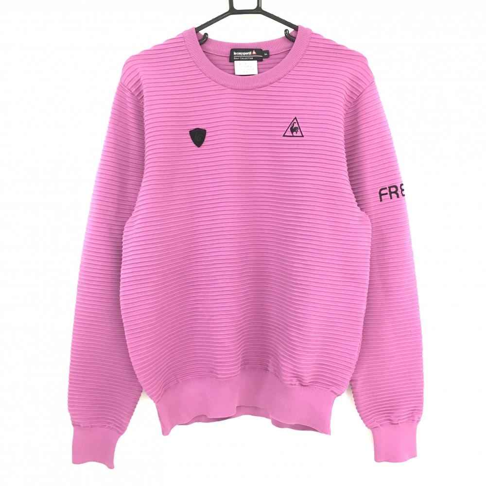 ルコックゴルフ セーター ピンクパープル×黒 ボーダー風 胸元ロゴ ニット  メンズ LL ゴルフウェア le coq sportif