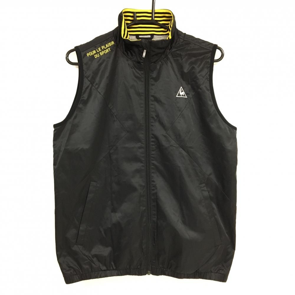 【美品】ルコック アウターベスト 黒×イエロー ネック内側ボーダー 裏地メッシュ メンズ M ゴルフウェア le coq sportif