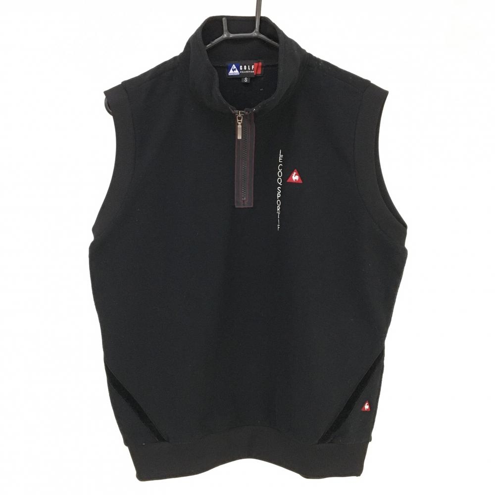 ルコックゴルフ アウターベスト 黒 ロゴ刺しゅう 裏微起毛 ハーフジップ  メンズ S ゴルフウェア le coq sportif