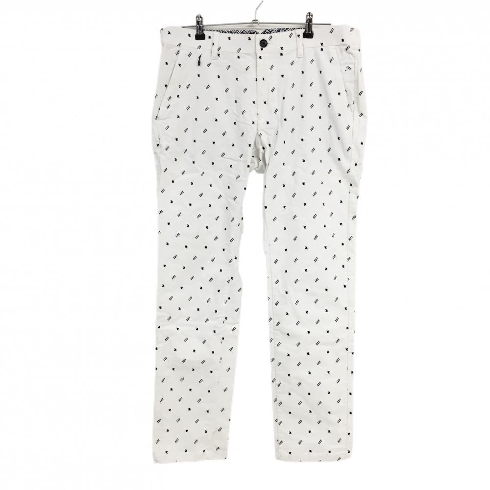 【美品】ルコック コーデュロイパンツ 白×ネイビー ロゴ総柄 ストレッチ メンズ 92(L) ゴルフウェア 2023年モデル le coq sportif