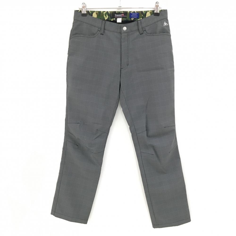 【美品】ルコックゴルフ パンツ グレー×黒 グレンチェック 後ワッペン ストレッチ 裏起毛 メンズ 82 ゴルフウェア le coq sportif