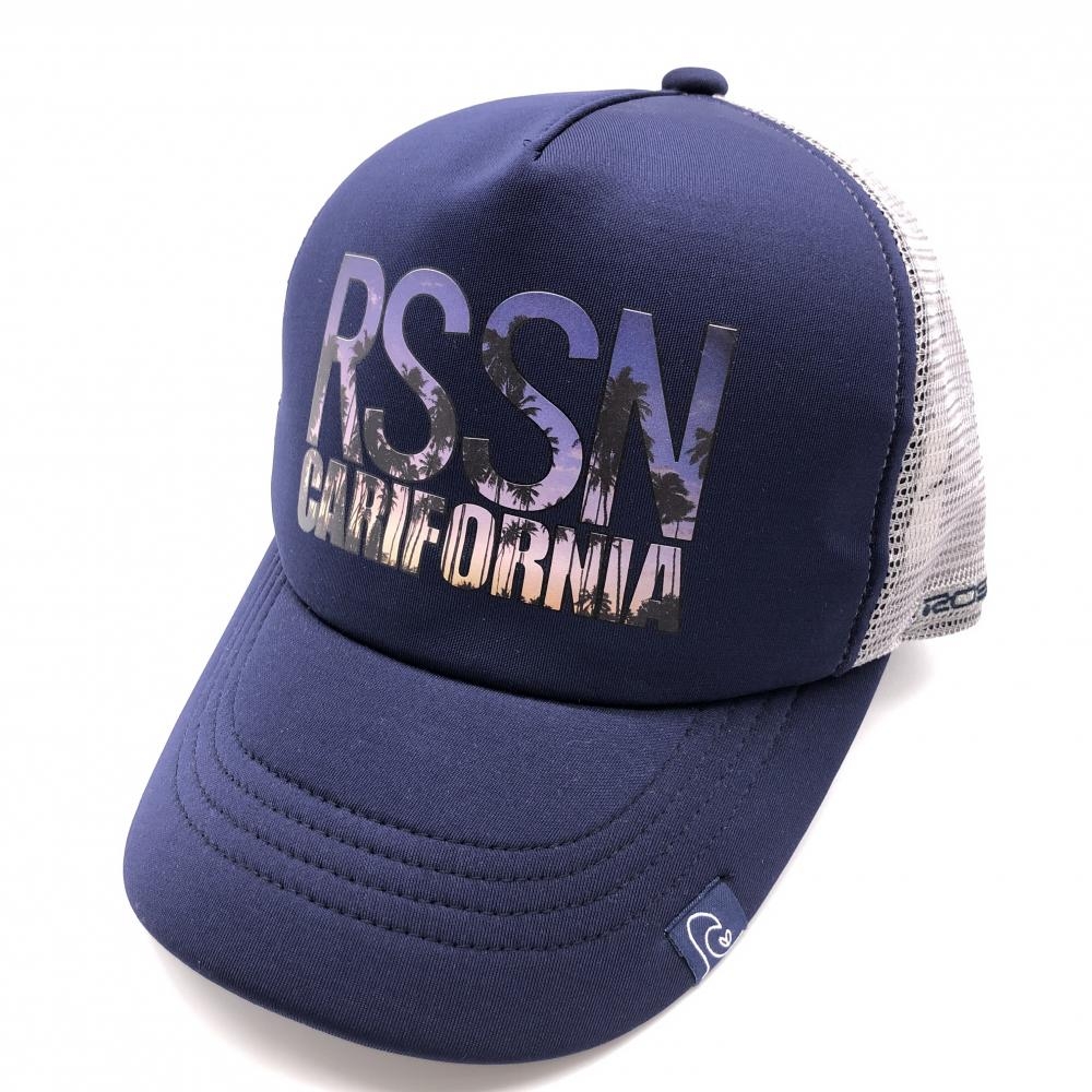 【新品】ロサーセン メッシュキャップ ネイビー×ライトグレー 一部ヤシの木プリント メンズ 50 ゴルフウェア Rosasen