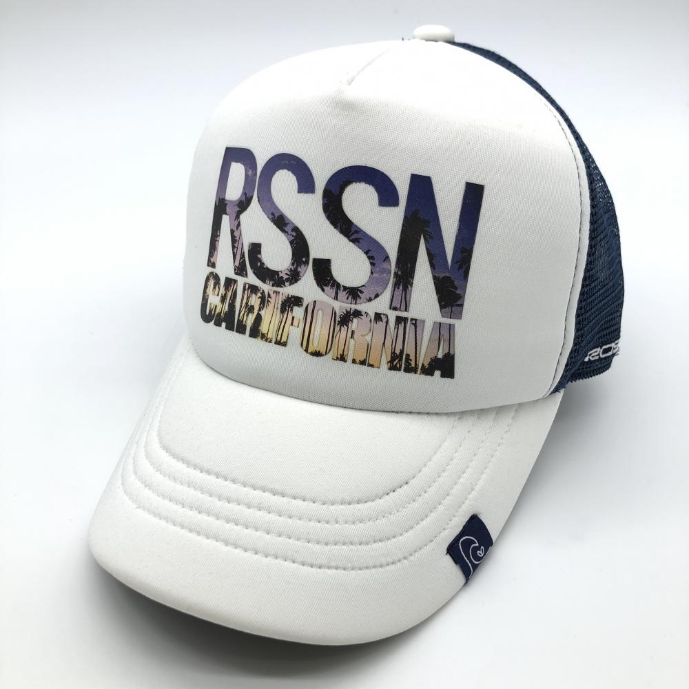 【新品】ロサーセン メッシュキャップ 白×ネイビー 一部ヤシの木プリント メンズ 50 ゴルフウェア Rosasen