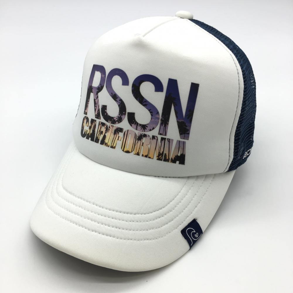 【新品】ロサーセン メッシュキャップ 白×ネイビー 一部ヤシの木プリント メンズ 50 ゴルフウェア Rosasen