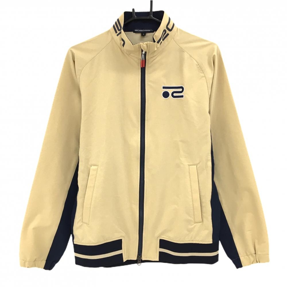 【美品】ロサーセン ジャケットブルゾン ベージュ×ネイビー ネックロゴプリント  メンズ M ゴルフウェア Rosasen