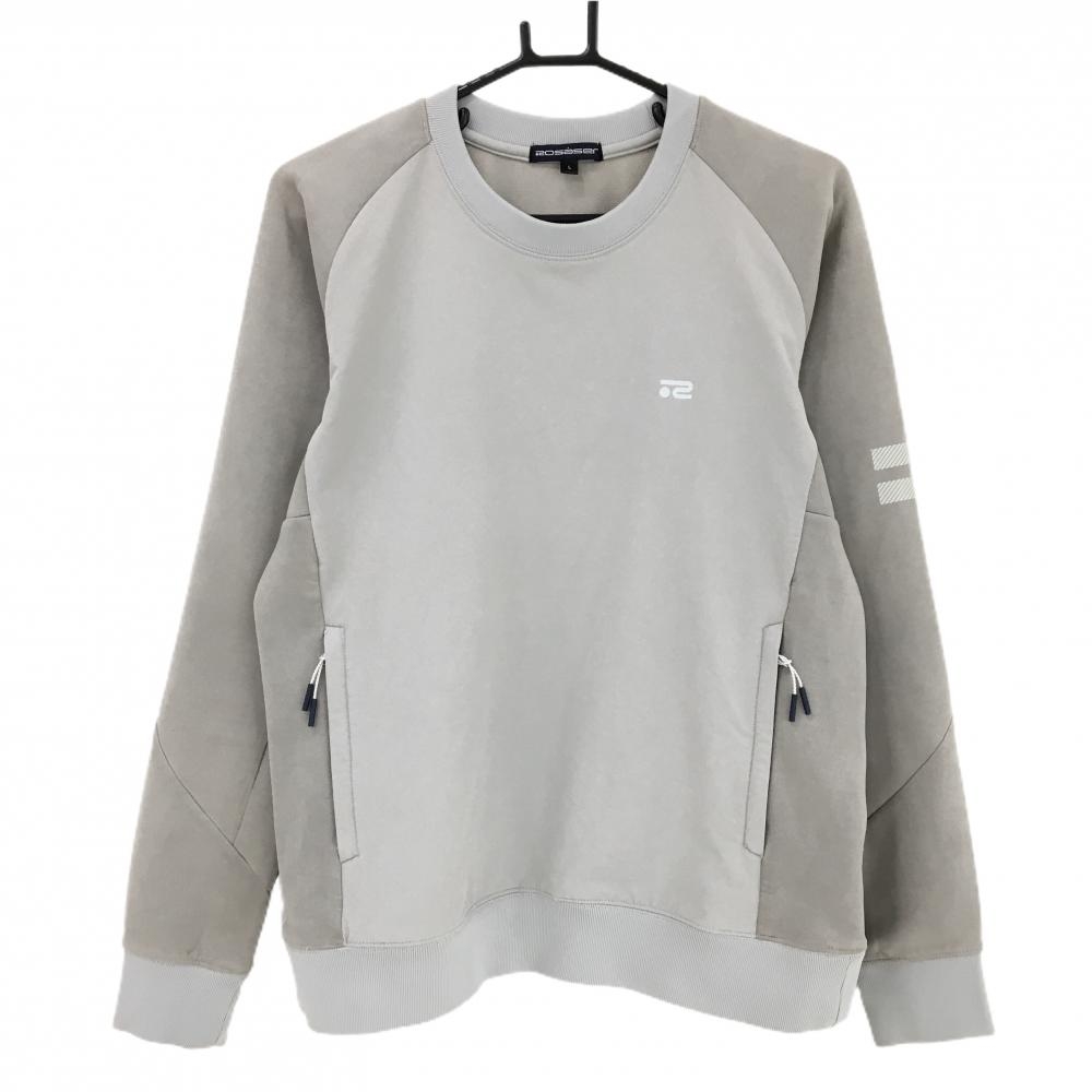 【美品】ロサーセン 切替トレーナー グレー 身頃ナイロン混 ジップポケット メンズ L ゴルフウェア Rosasen