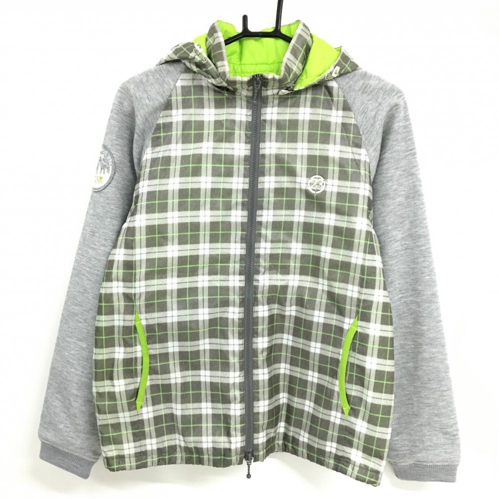 23区ゴルフ 4WAY中綿ジャケット グレー×白 チェック柄 身頃中綿 切替 裾ドローコード  レディース II(L) ゴルフウェア 23区