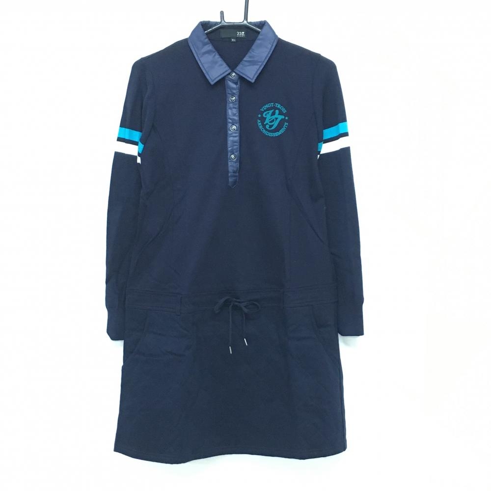 【美品】23区スポーツ 中綿切替ワンピース ネイビー スカート部薄中綿 袖ニット  レディース M-L ゴルフウェア 23区