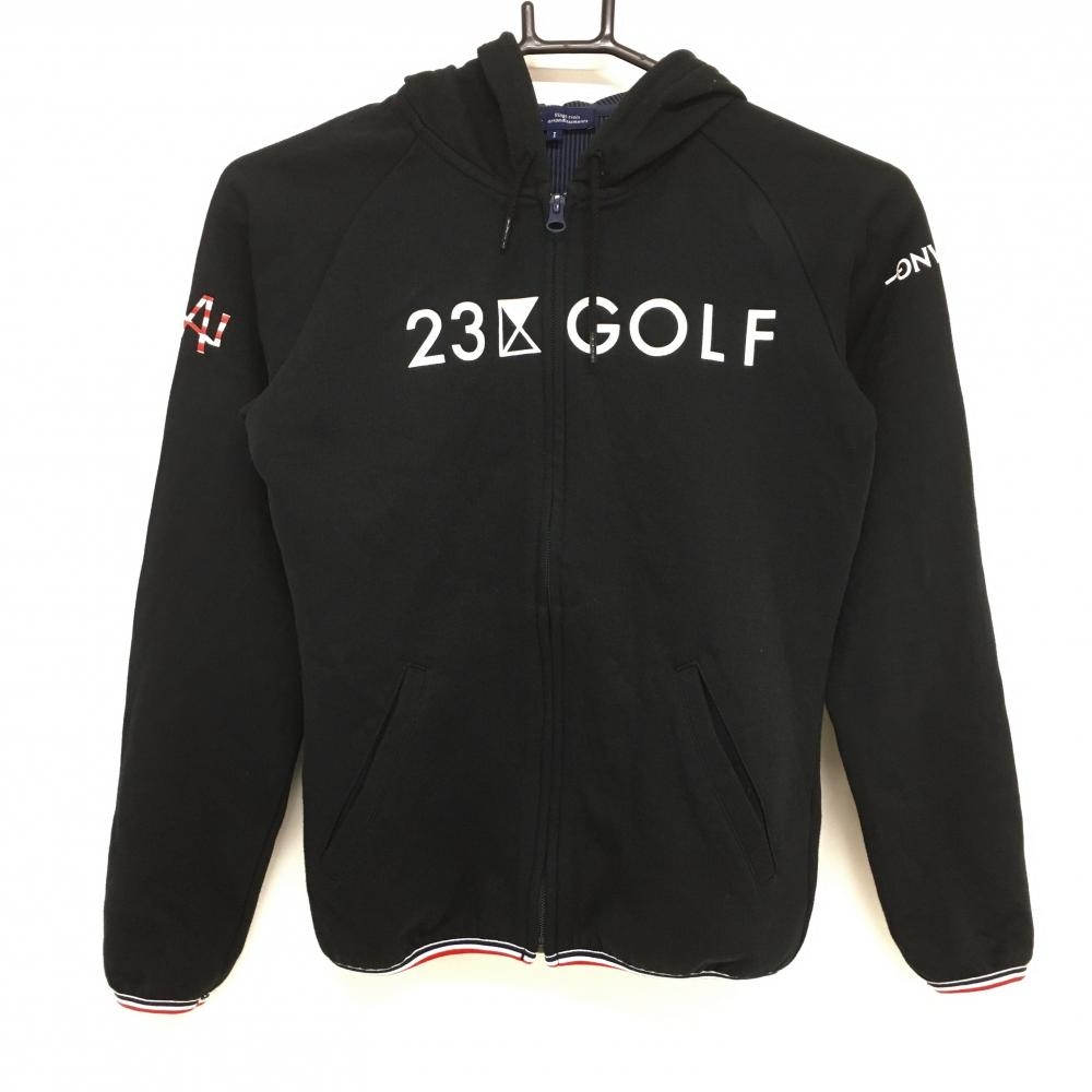 23区ゴルフ ジップパーカー 黒×白 フロントロゴ  レディース I(M) ゴルフウェア 23区