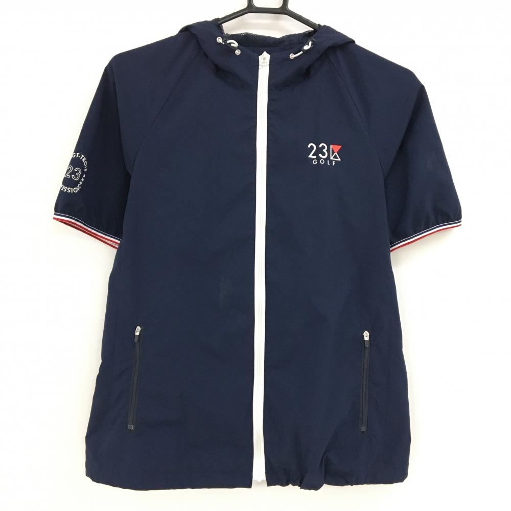 23区ゴルフ 半袖ジップパーカー ネイビー メッシュ裏地 レディース II(L) ゴルフウェア 23区