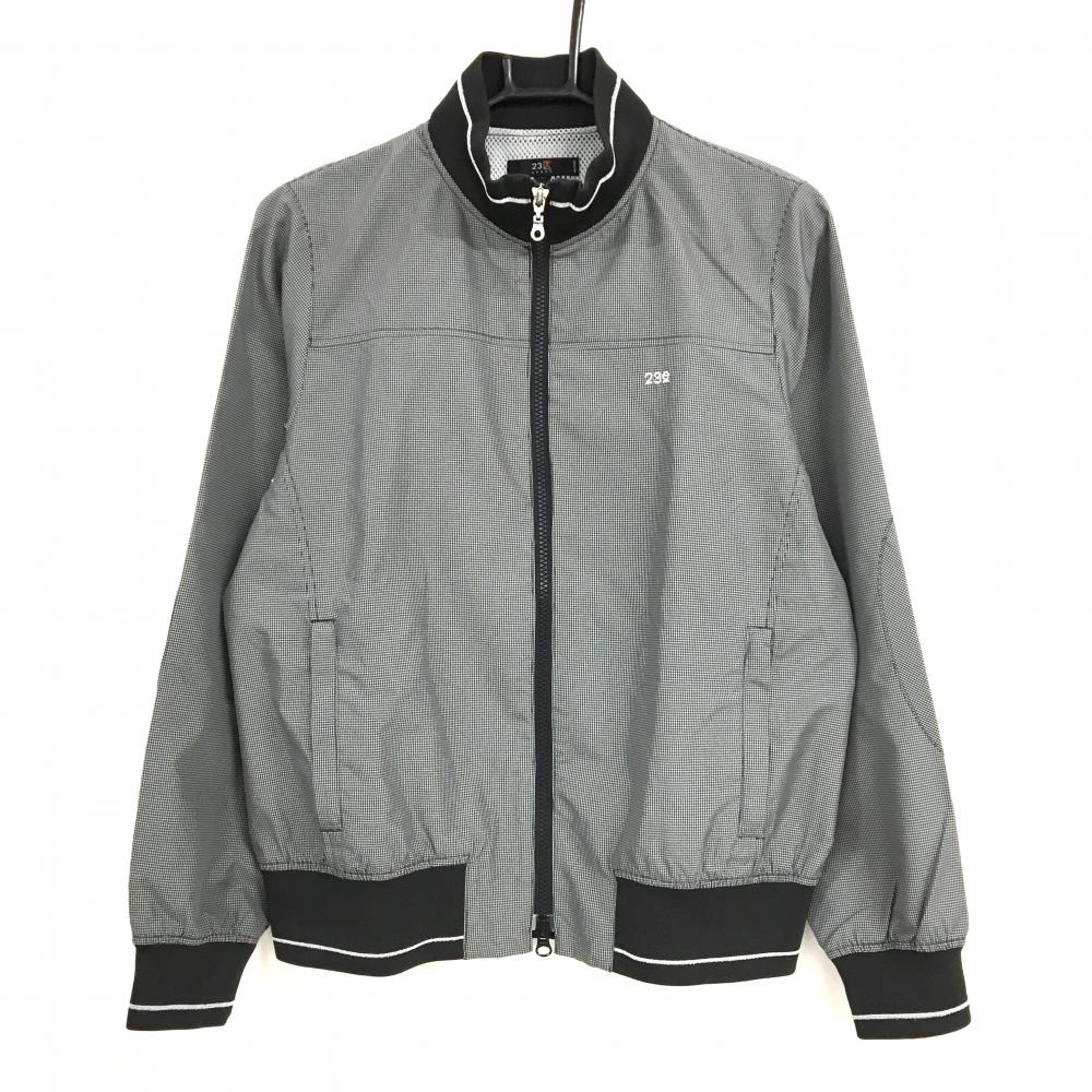 【美品】23区ゴルフ ジャケットブルゾン 黒×白 格子柄 ダブルジップ 裏地メッシュ レディース II(L) ゴルフウェア 23区