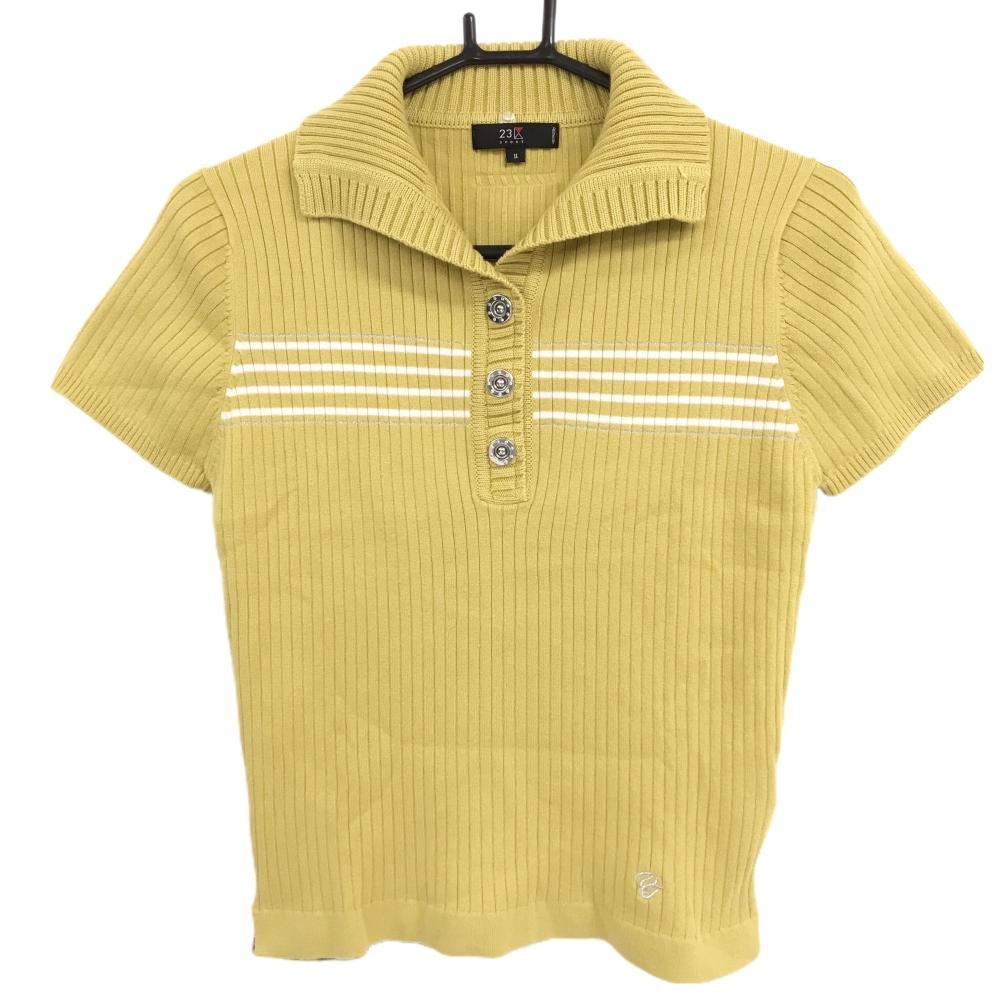 【美品】23区スポーツ 半袖セーター マスタードイエロー リブ編み ニット レディース II(L) ゴルフウェア 23区
