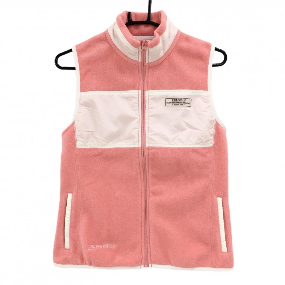 【超美品】23区ゴルフ フリースベスト サーモンピンク系×白 切替素材 POLARTEC レディース II(L) ゴルフウェア 23区