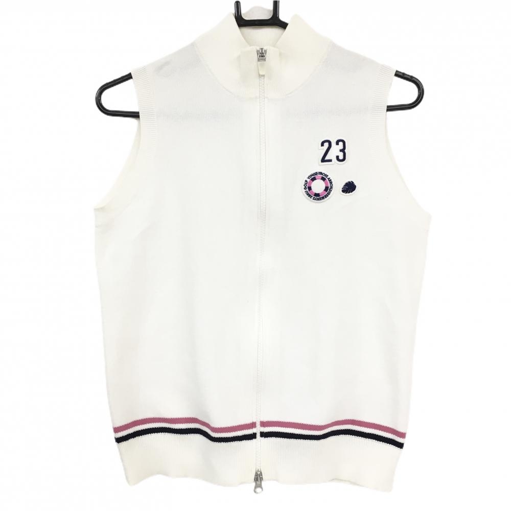 【美品】23区ゴルフ ジップベスト 白 ニット  レディース I(M) ゴルフウェア 23区