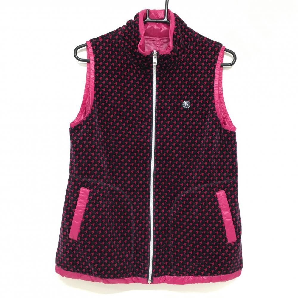 【超美品】アダバット リバーシブルベスト 黒×ピンク 千鳥格子 起毛 裏無地  レディース  ゴルフウェア adabat