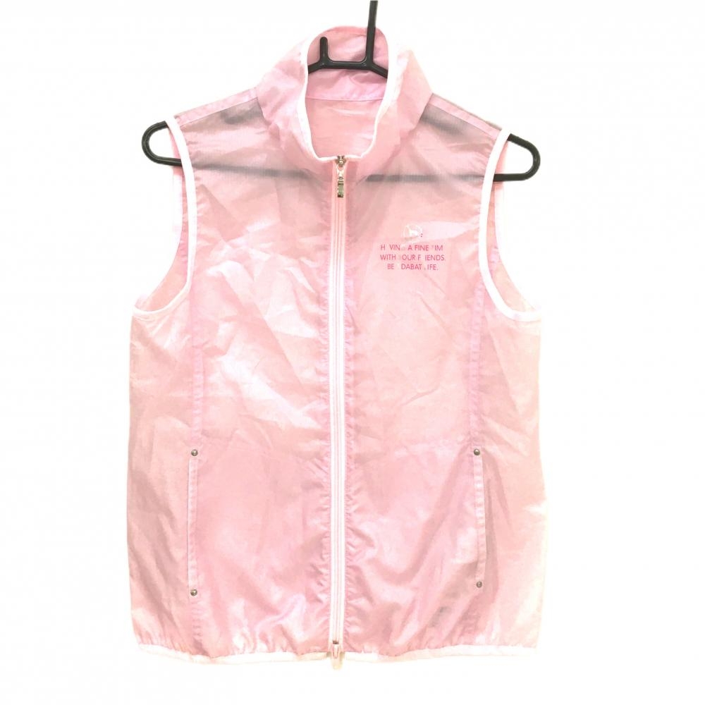 【美品】アダバット アウターベスト ピンク 格子柄地模様 ダブルジップ 薄手 レディース 38(M) ゴルフウェア adabat