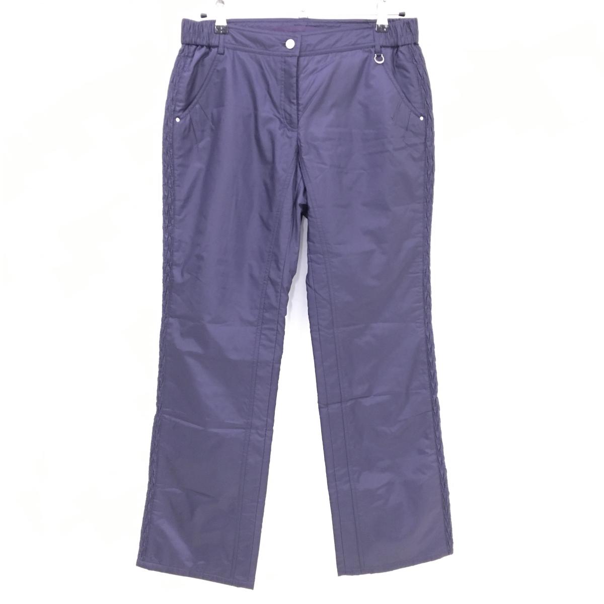【美品】アダバット 中綿パンツ パープル×黒 ボーダー ワッペン ウエストサイドゴム  レディース 42(XL) ゴルフウェア adabat