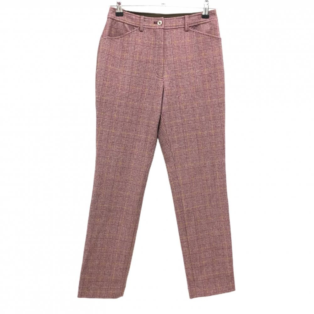 【新品】アダバット パンツ レッド系×白 チェック 微起毛 レディース 36(S) ゴルフウェア adabat