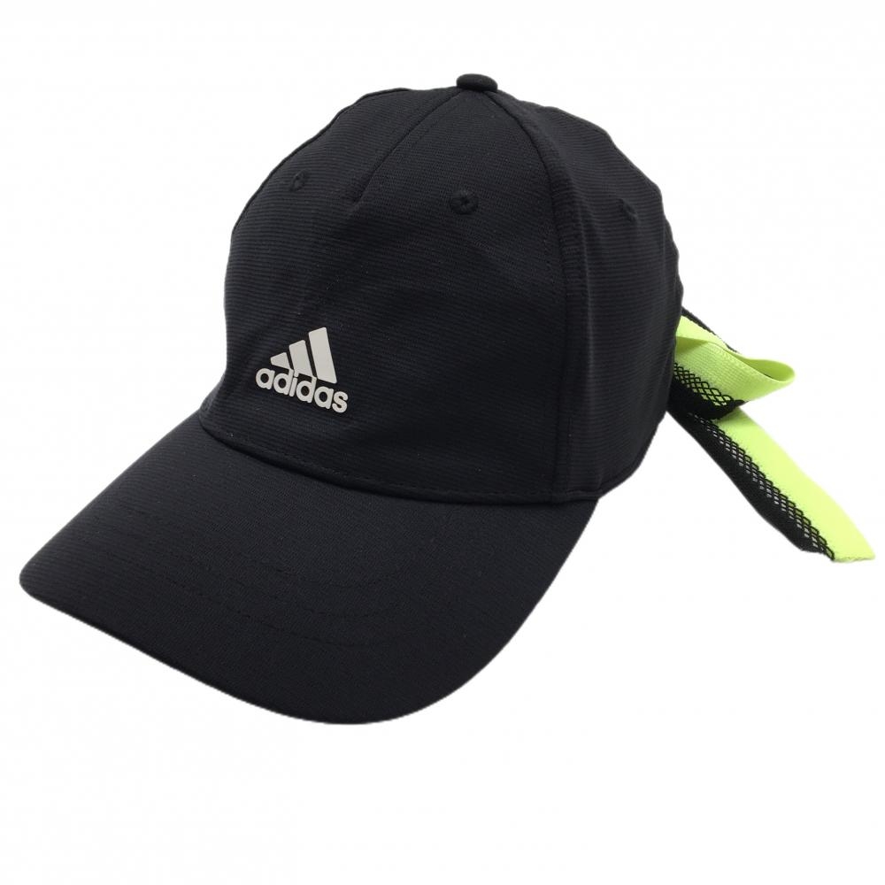 【超美品】アディダスゴルフ キャップ 黒×蛍光イエロー リボン取外し可 HEATREADY レディース フリーサイズ ゴルフウェア adidas