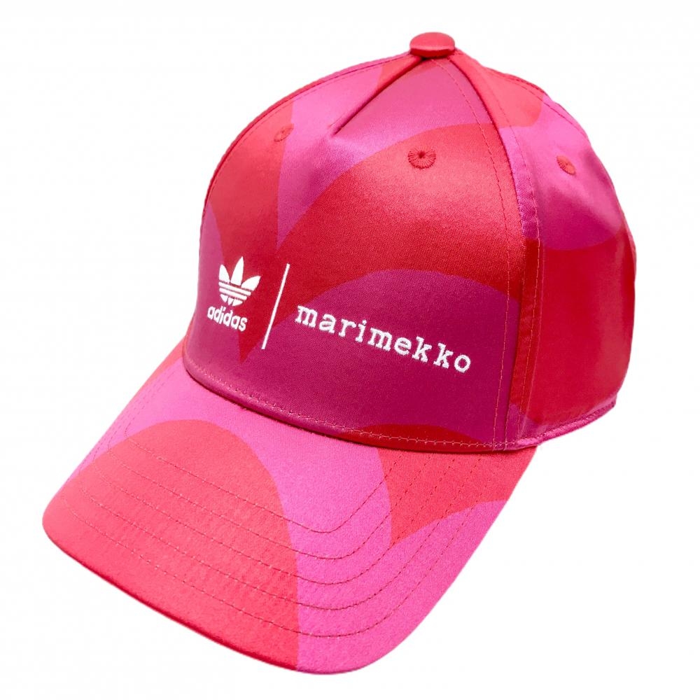 【新品】アディダスオリジナルス×marimekko キャップ レッド×ピンク マリメッコ レディース フリーサイズ(54-57cm) ゴルフウェア adidas