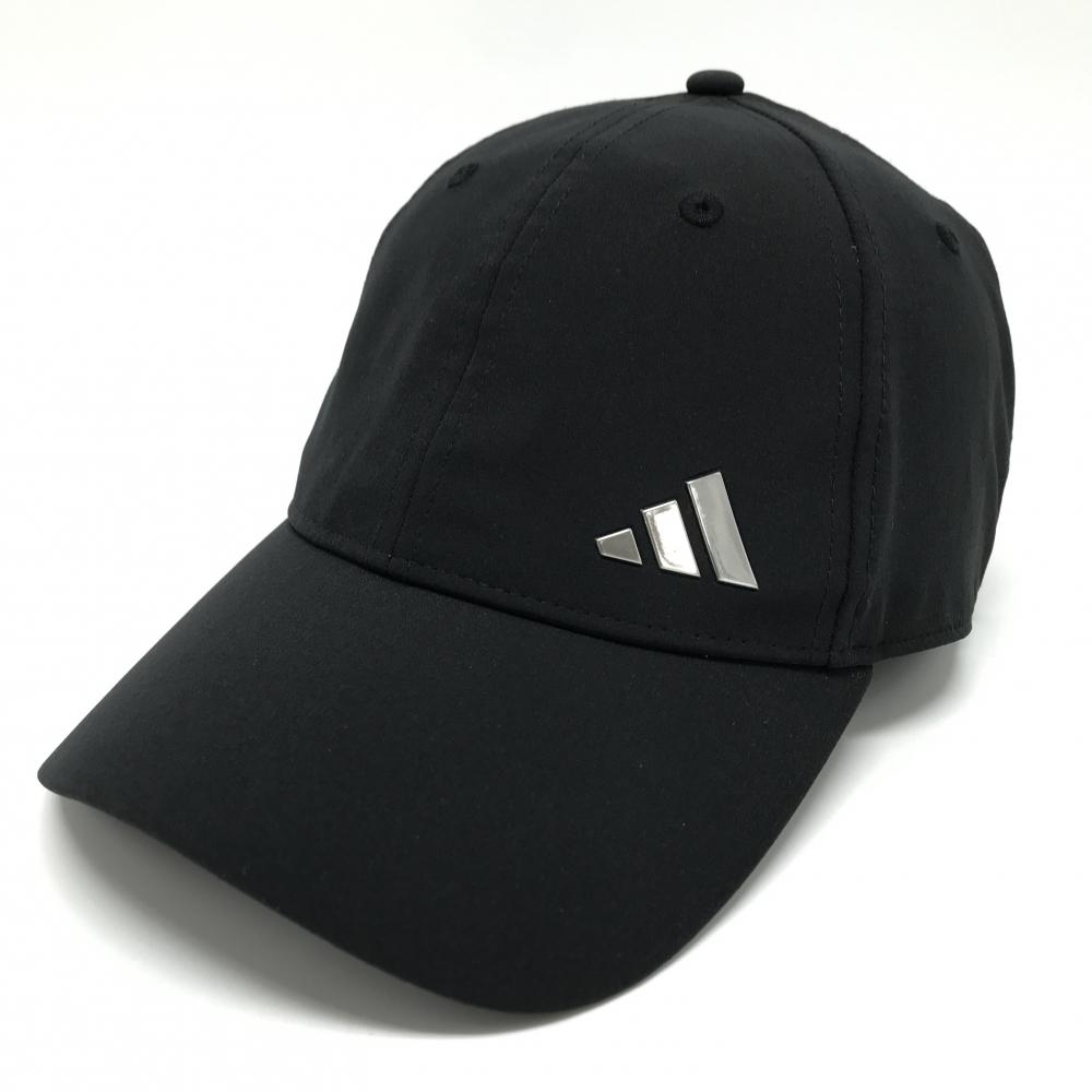 【美品】アディダス キャップ 黒 ロゴシルバー レディース OSFW(54-57cm） ゴルフウェア adidas