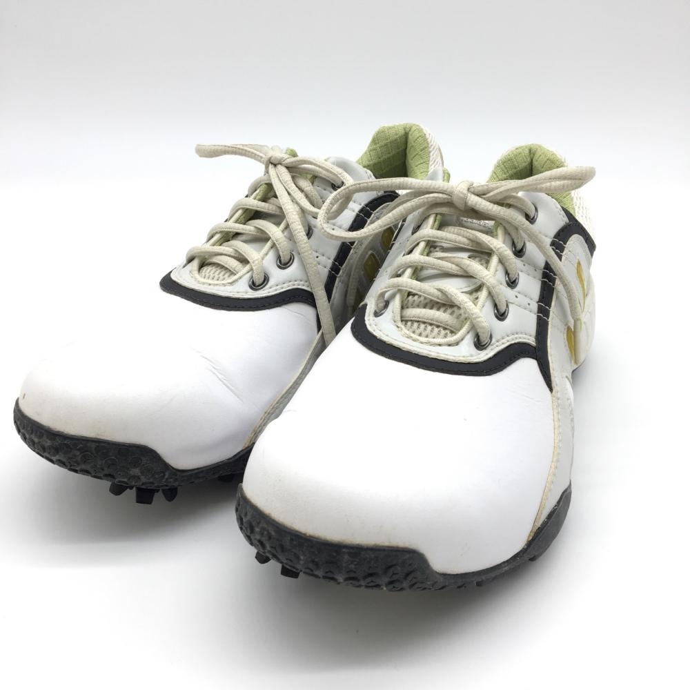 【美品】adidas アディダス ゴルフシューズ 白×ライトグリーン 104372 adiPRENE レディース 24.5 ゴルフウェア