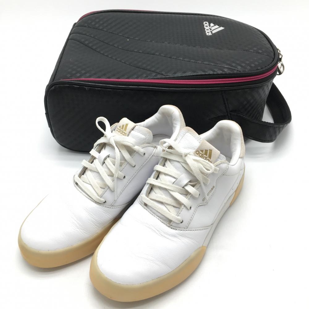【美品】アディダス ゴルフシューズ 白 EG9059 Adicross Retro スパイクレス レディース 22.5 ゴルフウェア adidas