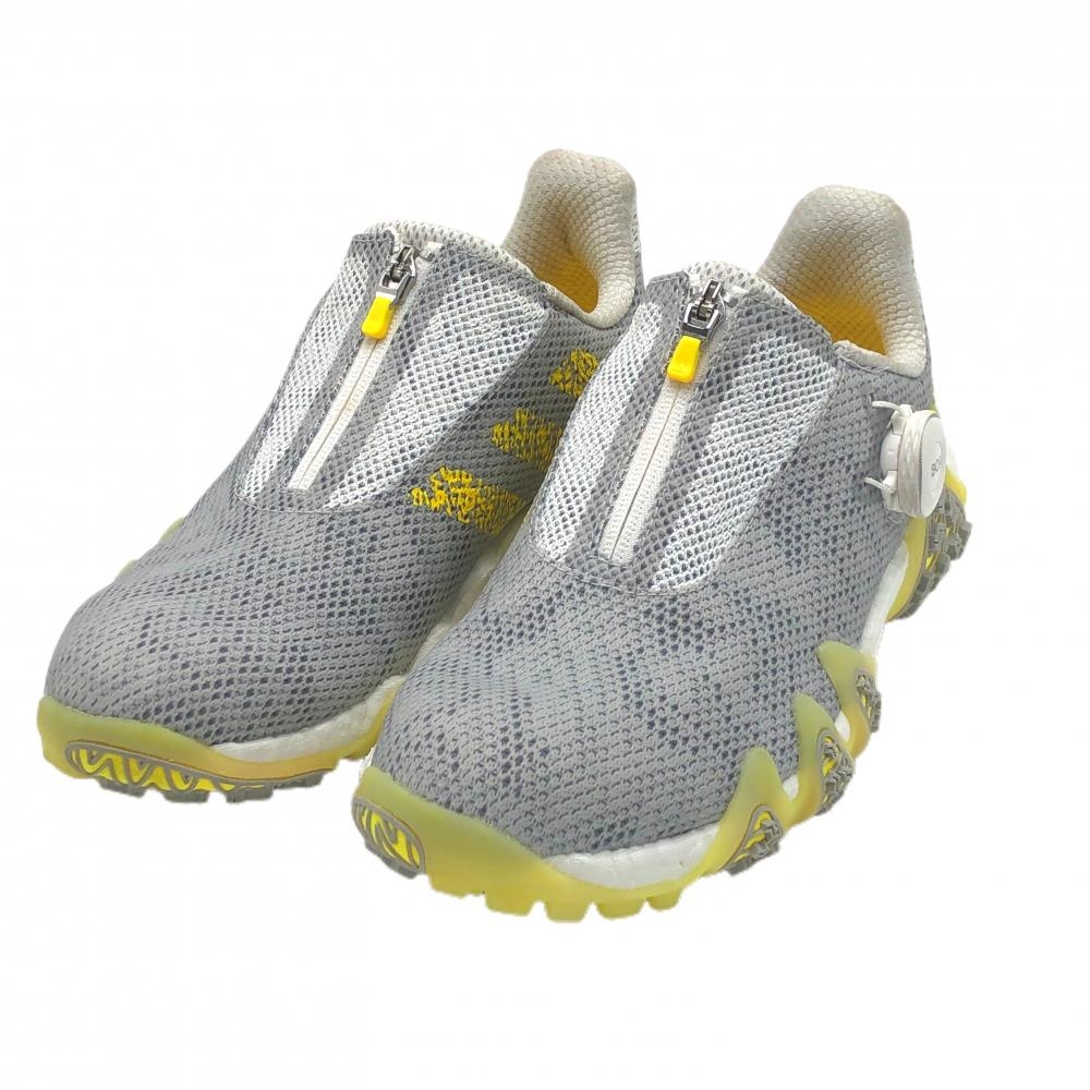 【美品】アディダス ゴルフシューズ グレー×白×イエロー GX3940 スパイクレス ダイヤル式 BOA レディース 23.0 ゴルフウェア adidas