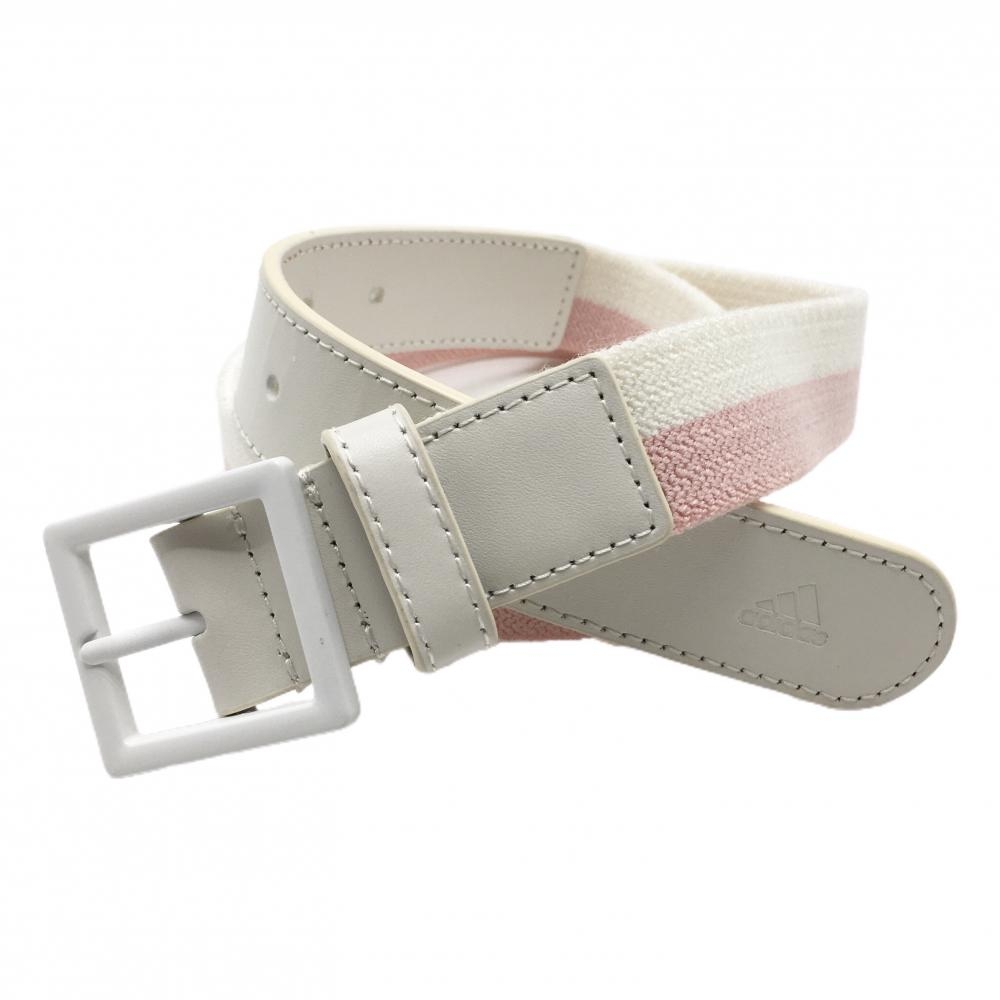 【超美品】アディダス ベルト 白×ピンク バイカラー バックル白  レディース  ゴルフウェア adidas