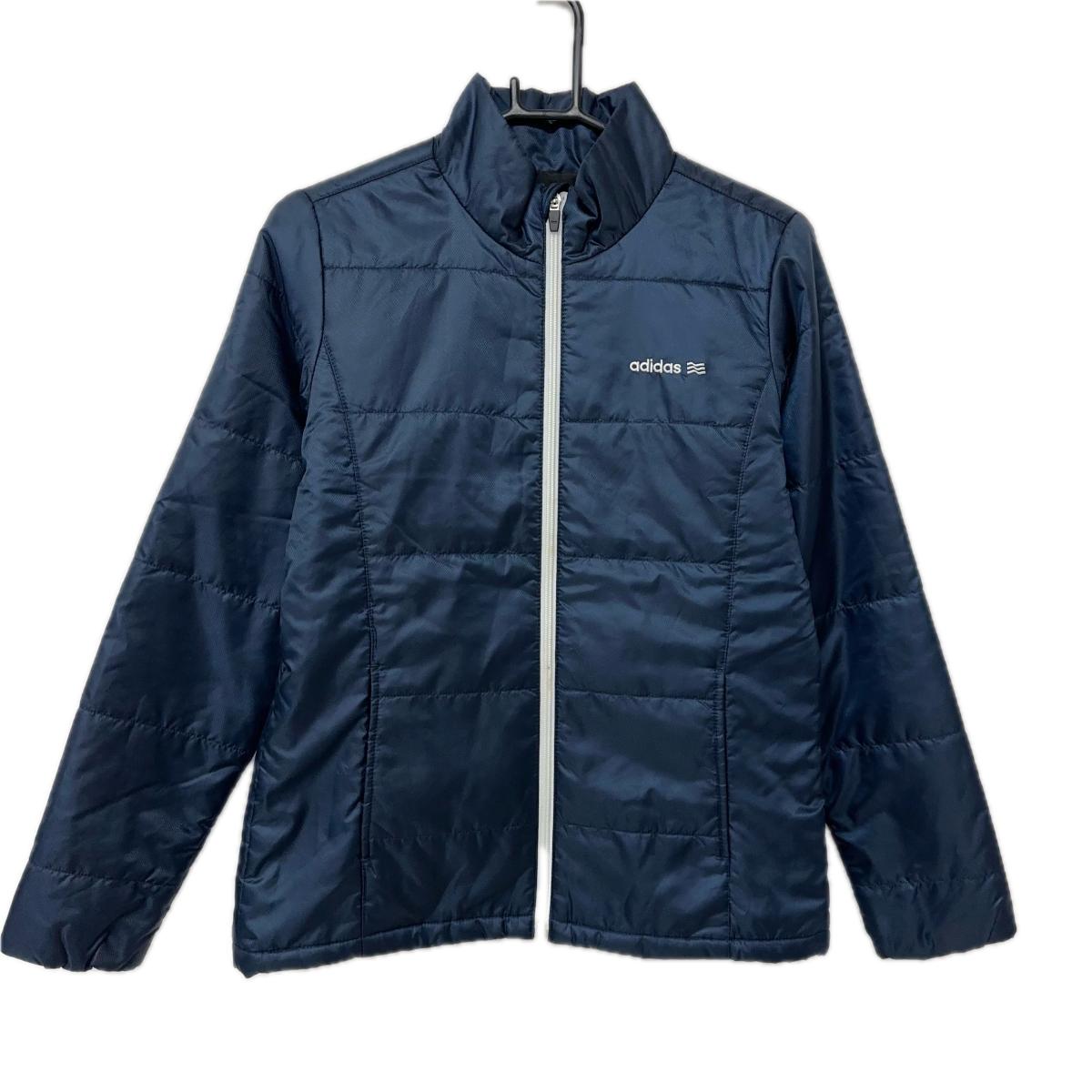 アディダス 中綿ジャケット ネイビー 地模様 ロゴ白 レディース L/G ゴルフウェア adidas