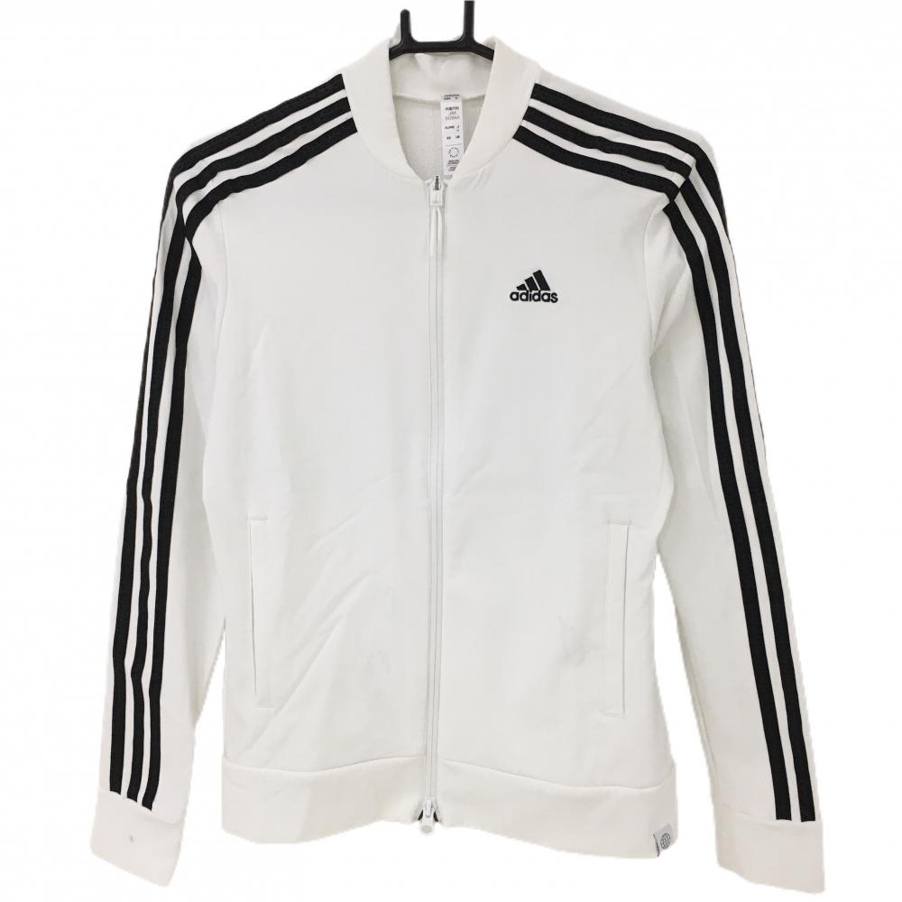 アディダス ジャケットブルゾン 白×黒 袖3ライン ストレッチ レディース M ゴルフウェア 2022年モデル adidas