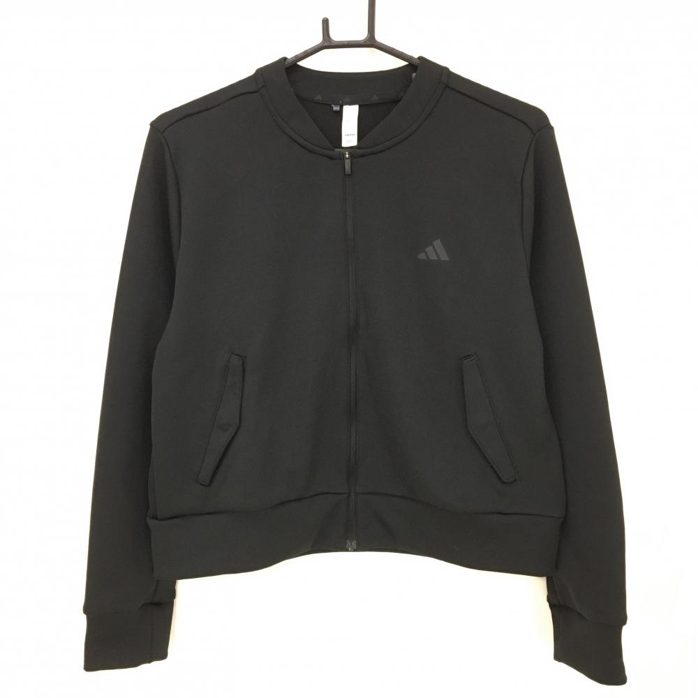 【超美品】アディダス ジャケットブルゾン 黒 ロゴプリント  レディース XL ゴルフウェア adidas