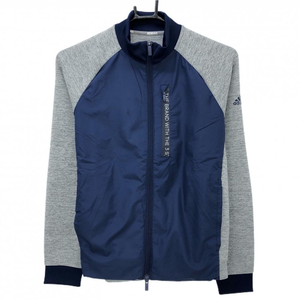 【超美品】アディダス ジャケット ネイビー×杢グレー 切替素材 3ポケット レディース L ゴルフウェア adidas