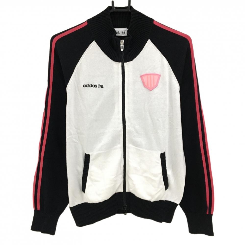 アディダス ジャケット 黒×白 袖ピンクライン レディース L/G ゴルフウェア adidas