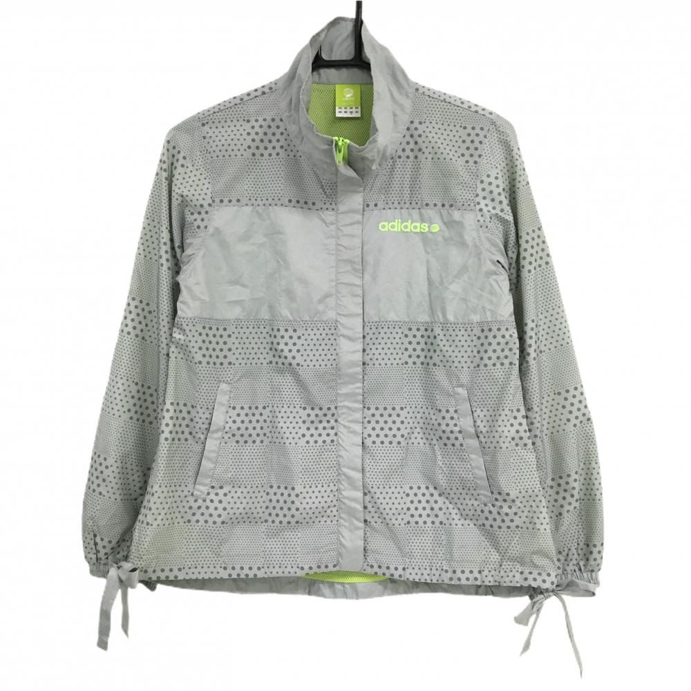 【美品】アディダス ジャケット ライトグレー×グレー ドット 裏地メッシュ 裾紐  レディース S ゴルフウェア adidas