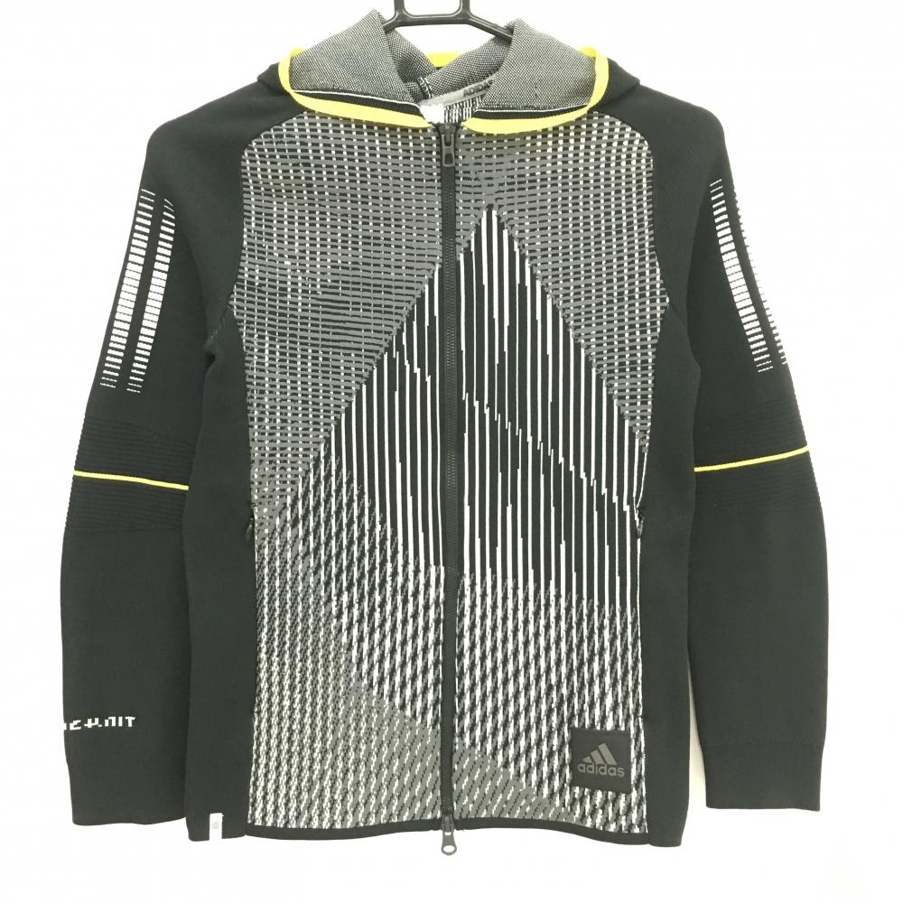 【超美品】アディダス ニットジップパーカー 黒×グレー 身頃総柄 ダブルジップ  レディース S ゴルフウェア adidas