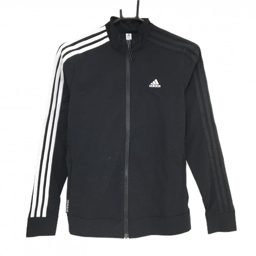 【美品】アディダス ジャケット 黒×白 肩・袖3ライン 胸元ロゴ レディース 1(M) ゴルフウェア adidas