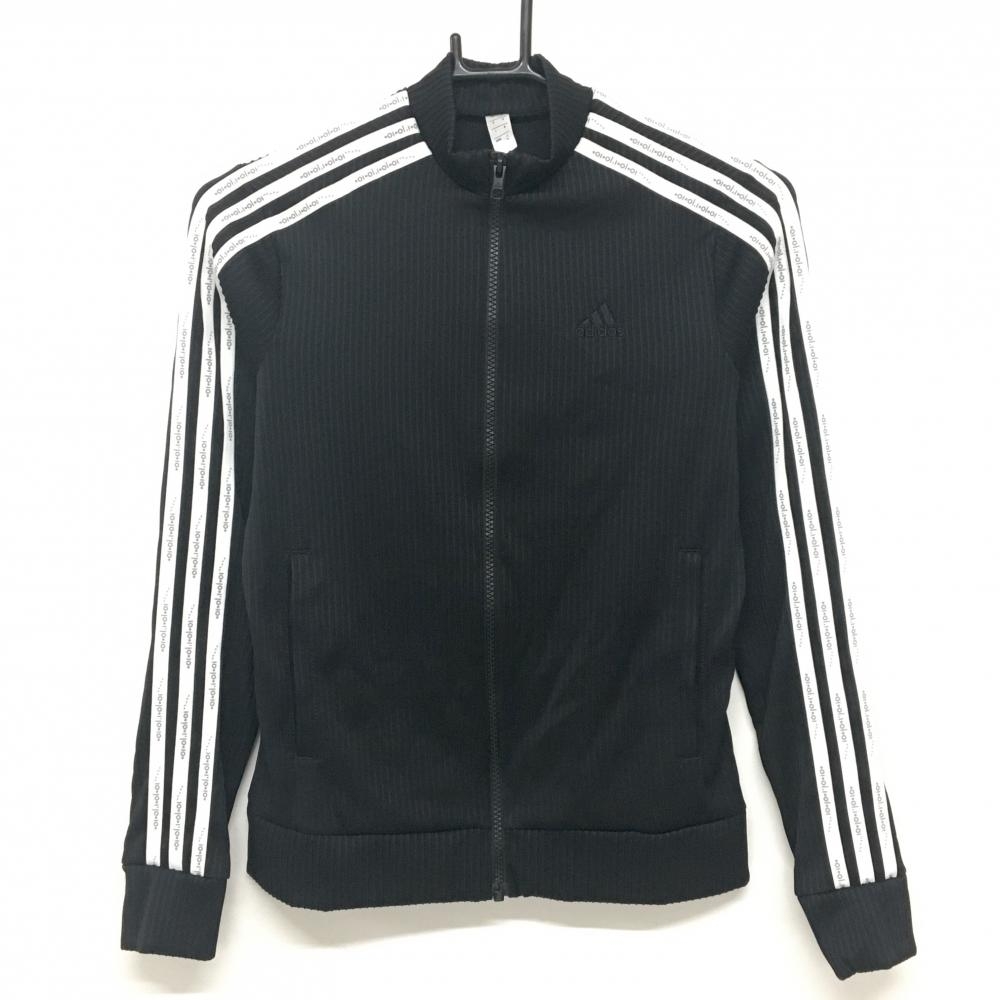 【超美品】アディダス ジャケットブルゾン 黒×白 袖3ライン 凹凸生地 レディース M ゴルフウェア adidas